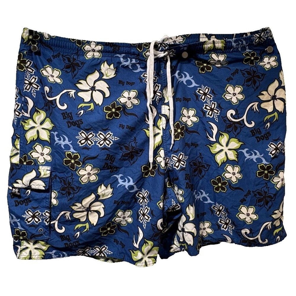Board Shorts Big Dogs Mens Hawaiian Floral Print Blue Swim Trunk Size 2X
